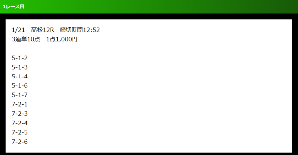 チャリベガスの1月21日の無料予想