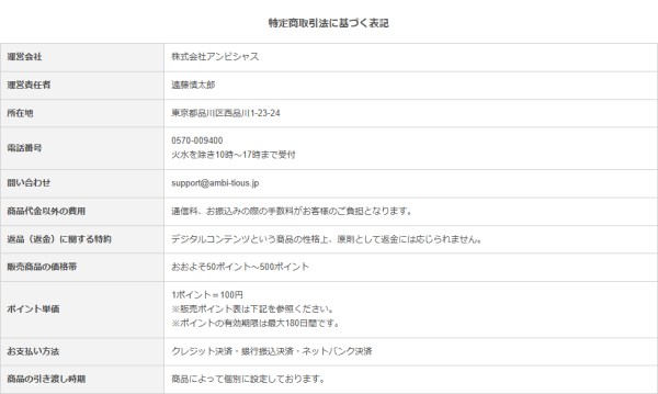 トリリオンケイリンの特定商取引法に基づく表記