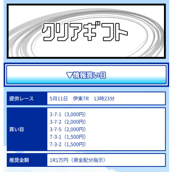 クリアレーサーの5月11日の無料予想